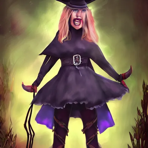 Prompt: full body portrait concept art of brooke monke from tiktok as a witch from dungeons and dragons, beautiful skin, hd, 8 k, illustration, trending on art station, unreal engine 5 render, professional art, hot clothes