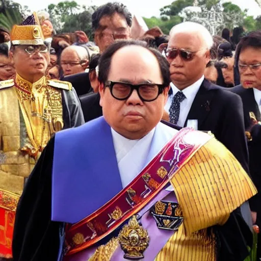 Image similar to Frank Reynolds as King of Thailand, holy ceremony