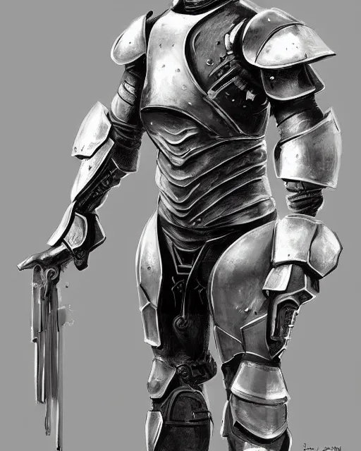 Prompt: artistic illustration of scifi plate armor standing pose deviantart artstation concept art 4k