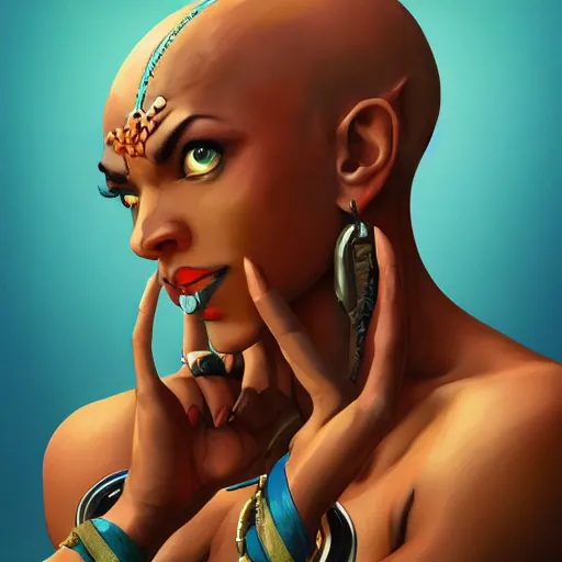 Image similar to portrait of a female Dhalsim from Streetfighter, League of Legend illustration by Sam Youn:3, profile picture by Gil Elvgren:3, asymmetrical, Organic Painting, Ambient Occlusion:3, Matte Painting, bold shapes, hard edges, street art, trending on artstation, realistic:2 by Sachin Teng:5