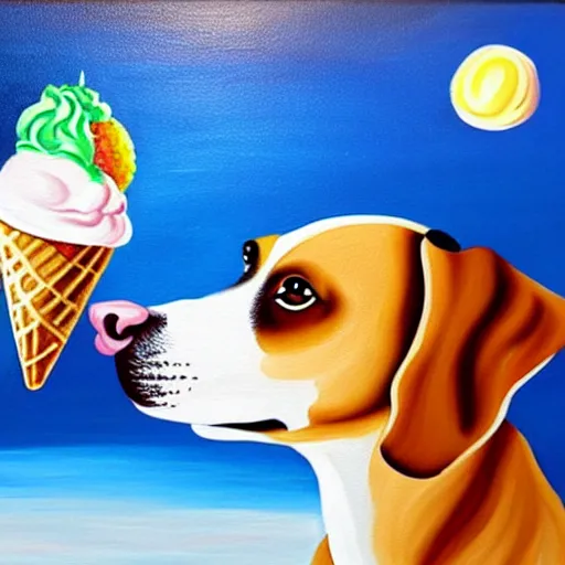 Image similar to painting of a dog eating ice cream