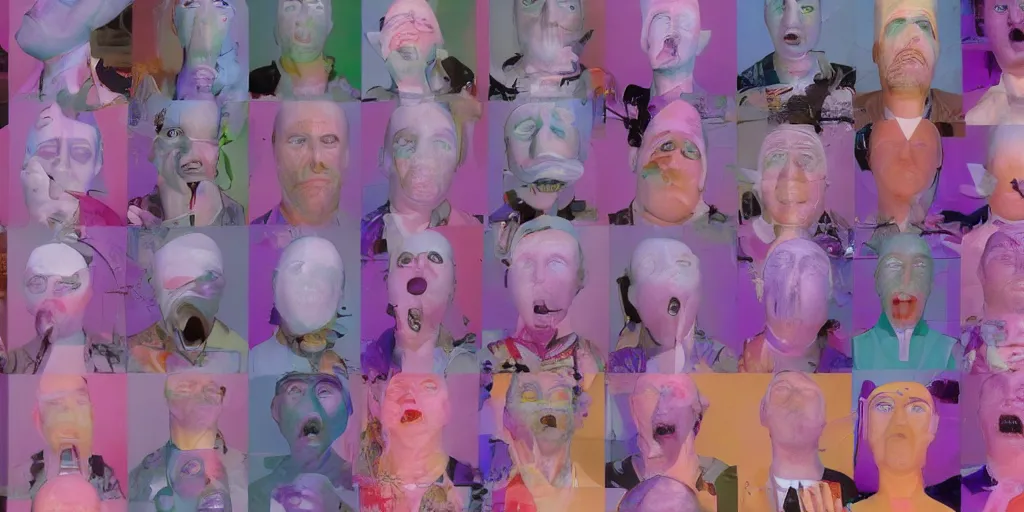 Prompt: coneheads vaporwave, detailed facial expressions