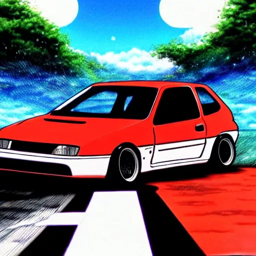 Image similar to fiat punto initial d, anime art