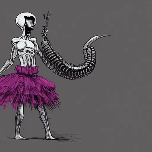 Prompt: a xenomorph wearing a tutu, concept art