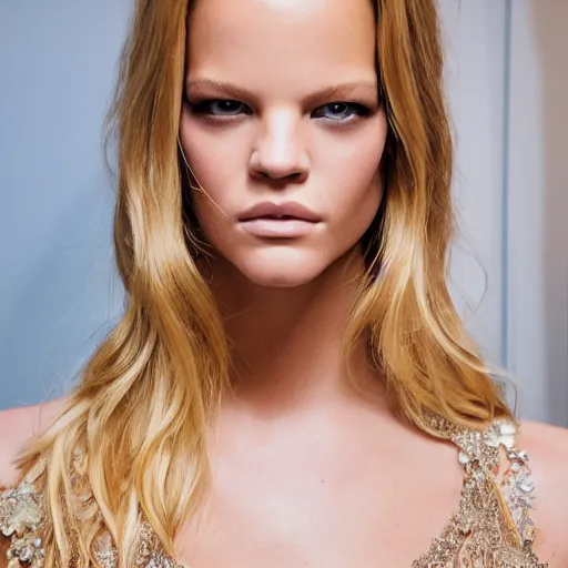 Prompt: portrait of young erin heatherton, versace fashion show spring summer backstage, detailed face, greg rutkowski, intricate, elegant, highly detailed,