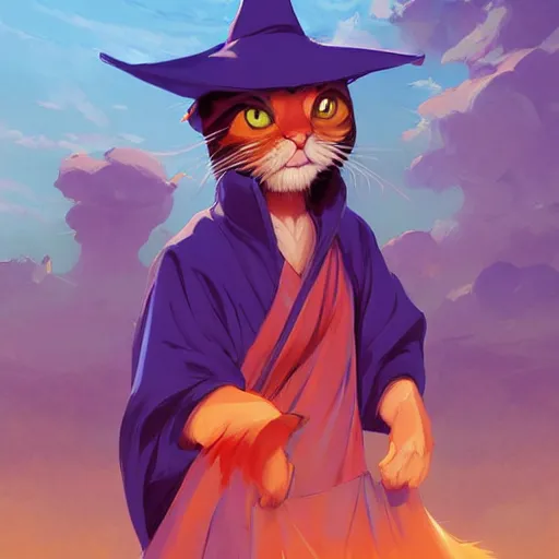 Image similar to painting cat wizard wearing blue robes avatar hero smooth face median photoshop filter cutout vector behance hd by jesper ejsing, by rhads, makoto shinkai and lois van baarle, ilya kuvshinov, rossdraws, illustration, art by ilya kuvshinov and gustav klimt