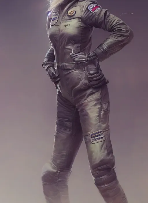 Prompt: full body concept art airbrushed painting of a female pilot, airbrushed painting, stunning, featured on artstation, cinematic lighting, hyperdetailed, cgsociety, 8k, dramatic, dark atmosphere, alluring