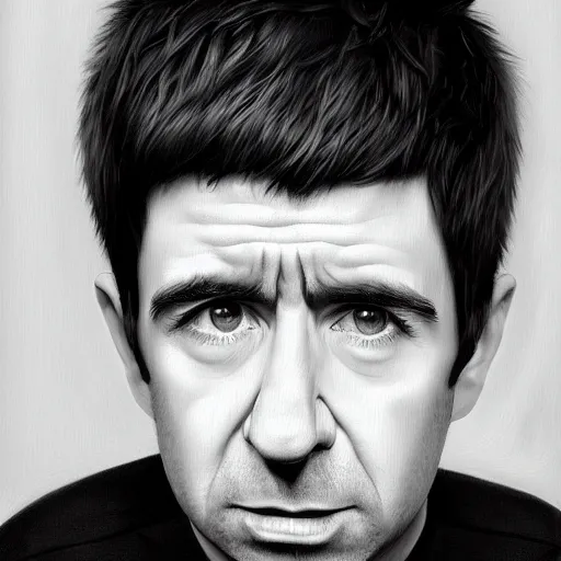 Image similar to Caricature portraits done of Noel Gallagher, realistic, hyperrealistic, very realistic, highly detailed, very detailed, extremely detailed, detailed, oil painting, digital art, trending on artstation