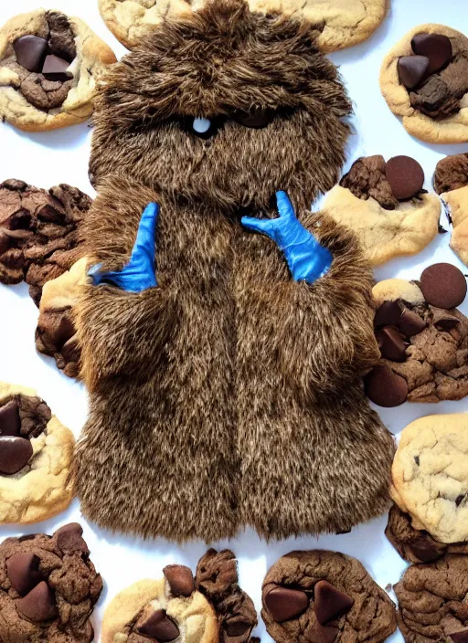 Prompt: a cookie monster fur coat