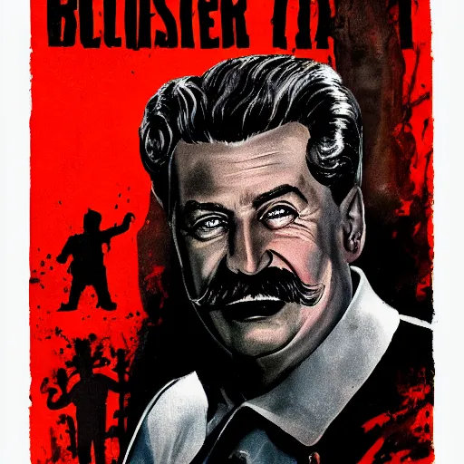 Prompt: poster for blockbuster, stalin in hell, scary art in color, art in 4 k