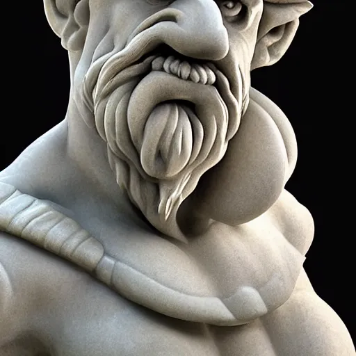 Image similar to Marble sculpure of Wario by Michelangelo, award winning historical statue, 8k ultra HD photo, super realistic statue