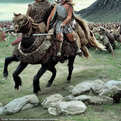 Image similar to the rohirrim riding into battle on alpacas at minas tirith