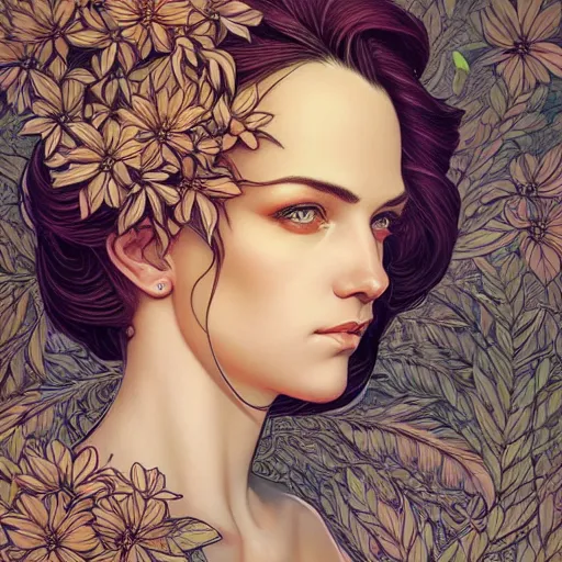 Image similar to a beautiful detailed front view portrait of a woman with ornate growing around, ornamentation, flowers, elegant, beautifully lit, artgerm, joshua middleton comic cover art,