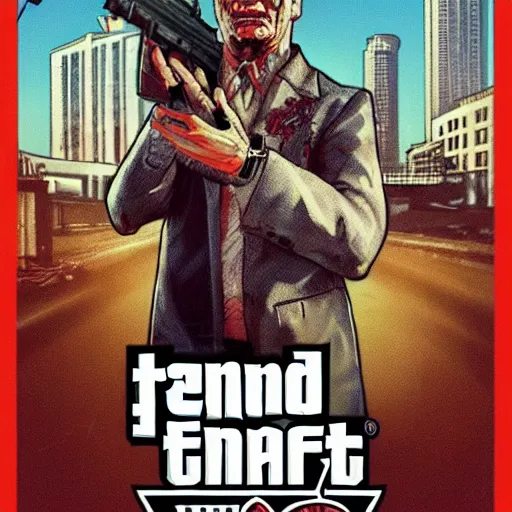 Image similar to Putin Zombie in GTA V, cover art by Stephen Bliss, artstation, no text