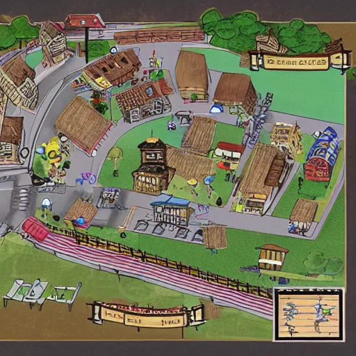 Image similar to a town map with town hall and playground sketches