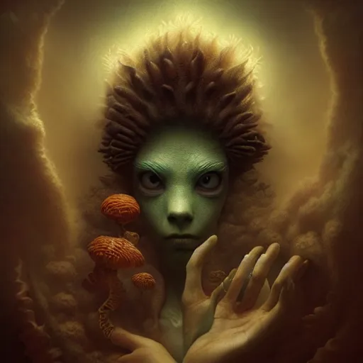 Image similar to by artgerm and agostino arrivabene, visually stunning, cinematic, ultra realistic, hyper realism, epic, octane render, unreal engine, vfx, maya, a 1 7 5 0 s princess, fungal enchanter, murloc tinyfin, dread infernal, wee whelp, battle ram