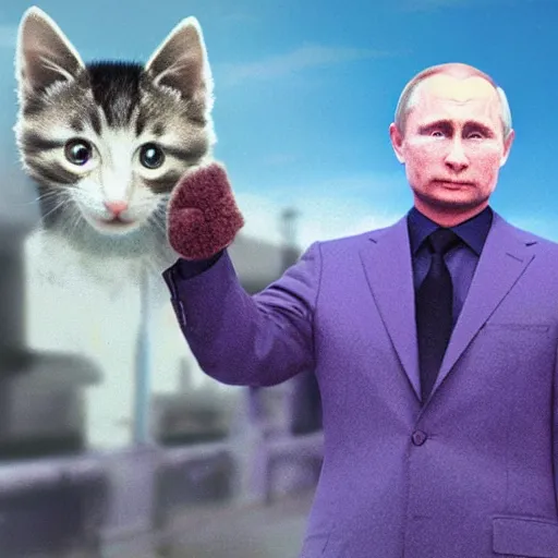 Image similar to vladimir putin. kitten ears. anime matte painting