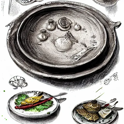 Image similar to a plate of unusual elven cuisine, rpg item, fantasy concept art