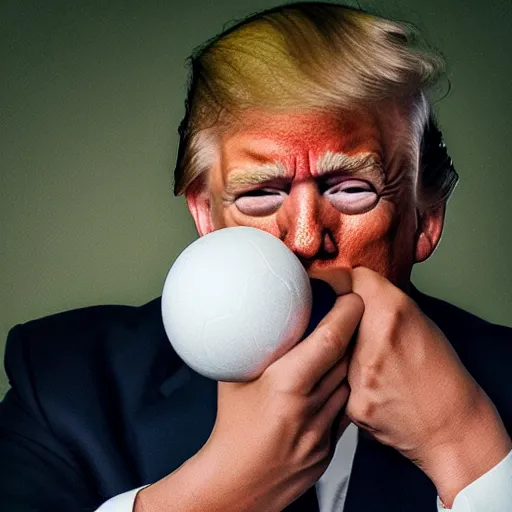 Image similar to candid portrait photo of president trump shoving a ball of paper into his mouth, eating a wad of paper, detailed portrait, 4 k, megapixel, sony a 7 s, f / 8, 2 4 mm lens