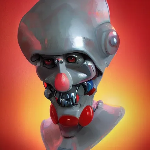 Prompt: concept art of robot clown by jama jurabaev, brush hard, artstation, cgsociety, high quality, brush stroke