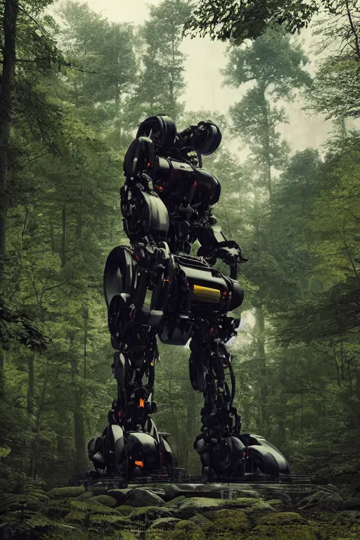 Prompt: A large mechanical robot statue in the middle of a forest by Greg Rutkowski, Sung Choi, Mitchell Mohrhauser, Maciej Kuciara, Johnson Ting, Maxim Verehin, Peter Konig, final fantasy , 8k photorealistic, cinematic lighting, HD, high details, atmospheric,