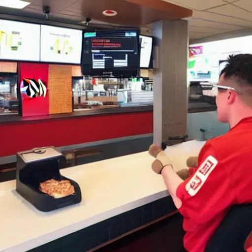 Image similar to t 1 faker working at mcdonalds