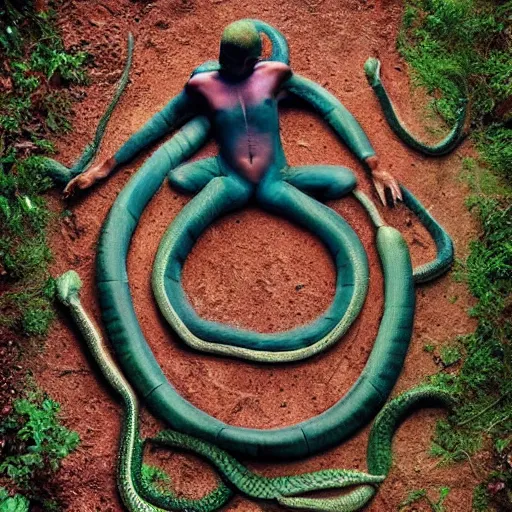 Prompt: human snake hybrid, bold natural colors, national geographic photography, masterpiece, full shot