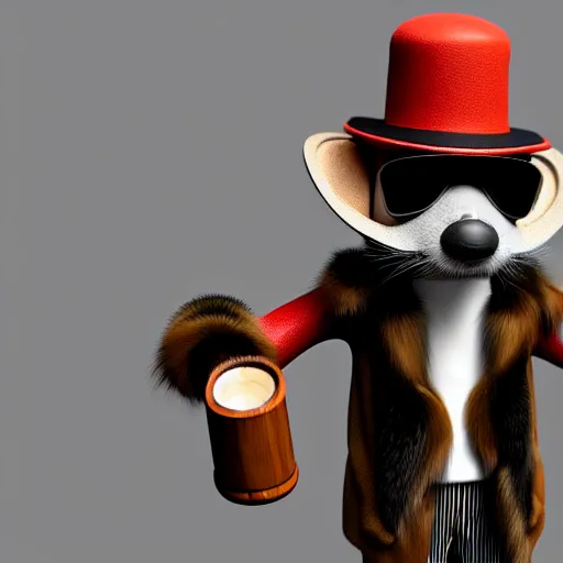 Prompt: anthropomorphic gangster rat holding a big cigar, wearing a fur coat, wearing sunglasses and a hat, long fur, detailed, 3d render, 4k, blender