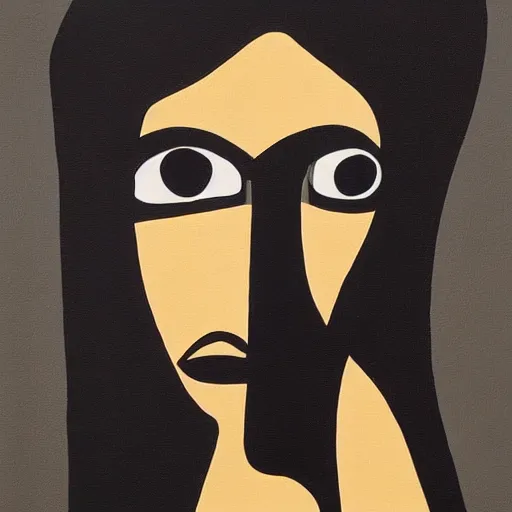 Image similar to A modern abstract painting in the style of HILDEGARDE HANDSAEME, portrait of beautiful woman, clean black outlines, modern earthy neutral earthy