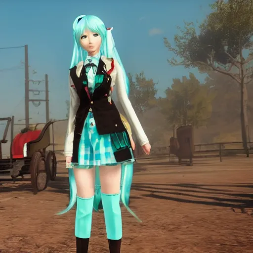 Image similar to hatsune miku in red dead redemption 2