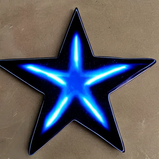 Image similar to dark blue glowing ceramic star shape, photograph