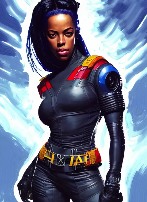 Image similar to portrait of apex legends aaliyah haughton, x - men, storm, elegant, electricity archs, lightning strikes, rippling electromagnetic, highly detailed, digital painting, artstation, glamor pose, concept art, smooth, sharp focus, illustration, art by artgerm and greg rutkowski, artey freytag