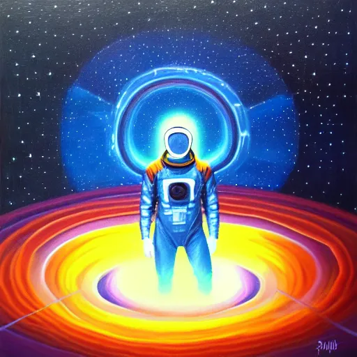 Image similar to spaceman superhero isometric scifi astral spirit space journey in oil painting, pulled into the spiral vortex, trending on artstation, award winning, emotional, highly detailed ethereal isometric surrealist art