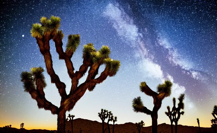 Image similar to night sky with joshua trees lit by moonlight