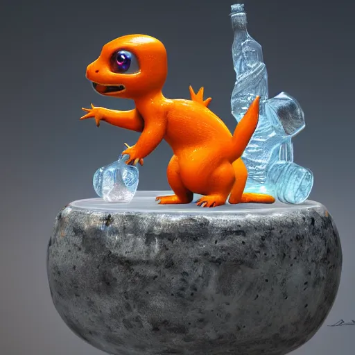 Image similar to a charmander clear ice sculpture, ultra realistic, concept art, intricate details, highly detailed, photorealistic, octane render, 8 k, unreal engine, photography