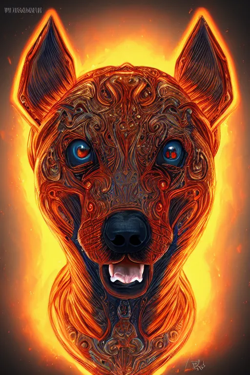 Image similar to an amber hell hound, symmetrical, highly detailed, digital art, sharp focus, trending on art station