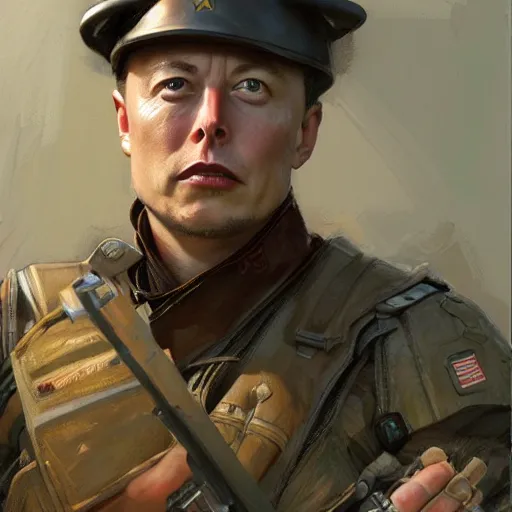 Image similar to Elon Musk as a soldier, closeup character art by Donato Giancola, Craig Mullins, digital art, trending on artstation