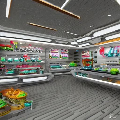 Prompt: alien ship shop, futuristic