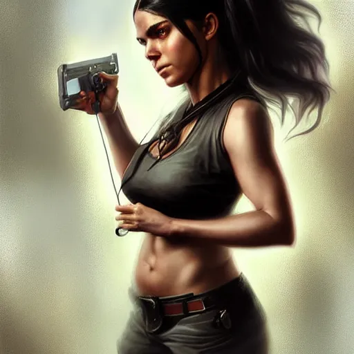 Prompt: digital art, portrait of octavia blake is skairipa in the 100 tv show, by artgerm, by krenz cushart, by peter kemp, by ross tran