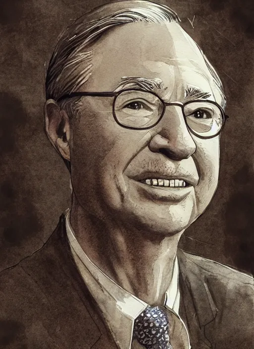 Image similar to portrait, Mr Rogers, watercolor, dramatic lighting, cinematic, establishing shot, extremely high detail, foto realistic, cinematic lighting, pen and ink, intricate line drawings, by Yoshitaka Amano, Ruan Jia, Kentaro Miura, Artgerm, post processed, concept art, artstation, matte painting, style by eddie mendoza, raphael lacoste, alex ross