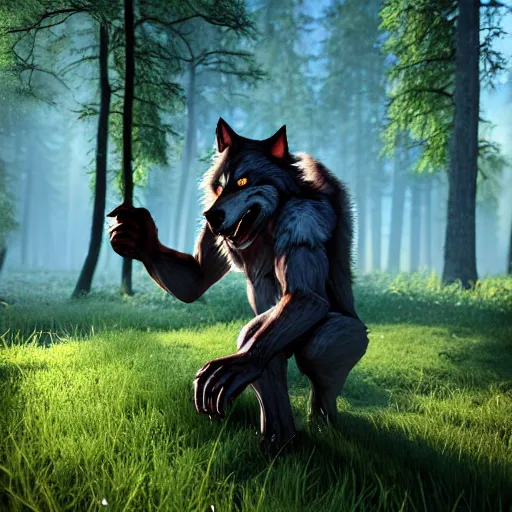 Image similar to cute werewolf from van helsing unreal engine hyperreallistic render 8k character concept art masterpiece forest background