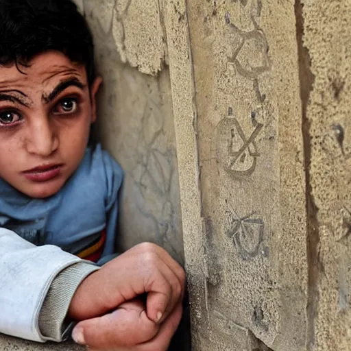 Prompt: palestina boys criend in mother tomb, ai image upscaler, hyperrealistic, very details, pulitzer award winner, extreme close up, realistic human shape