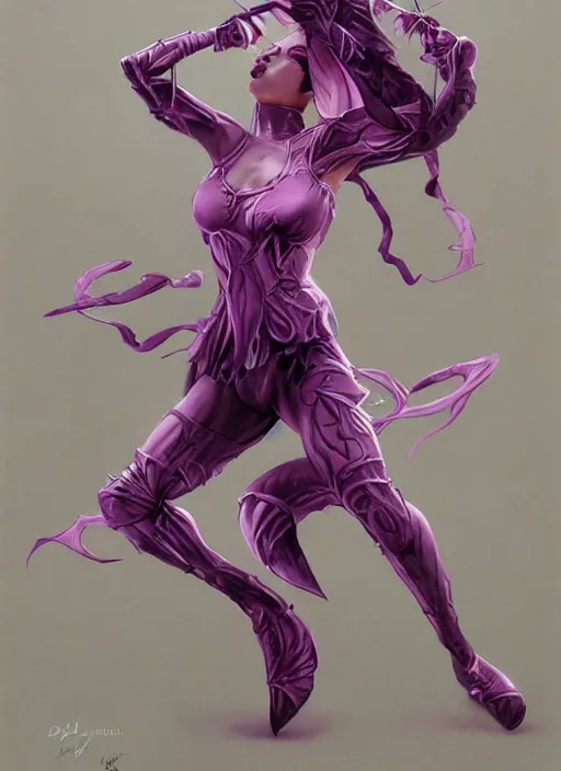 Prompt: a detailed full body portrait of a purple anime girl in a dance outfit, the queen of blades, diablo 4 queen, a beautiful face, by dorian cleavenger, greg rutkowski, wlop, astri lohne, zdzisław beksinski trending on artstation