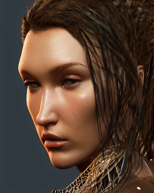 Image similar to a highly detailed metahuman 8 k close up render of bella hadid in ieronim bosch style trending on artstation made in unreal engine 4