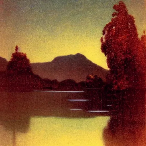 Prompt: night sky reflected in the water, landscape photo by maxfield - parrish