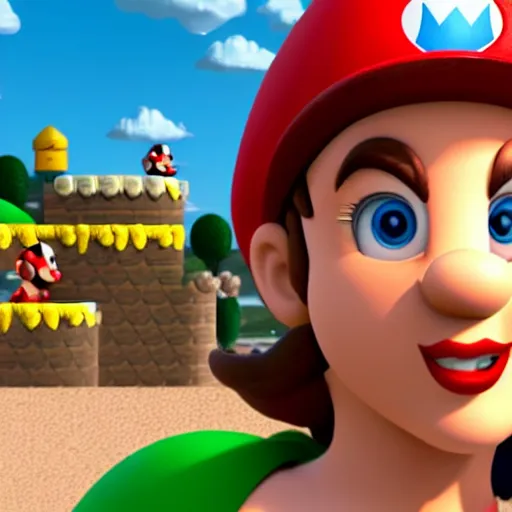 Image similar to amber heard as super mario, highly detailed, extremely high quality, hd, 4 k, 8 k, canon 3 0 0 mm, professional photographer, 4 0 mp, lifelike, top - rated, award winning, realistic, detailed lighting, detailed shadows, sharp, no blur, edited, corrected, trending