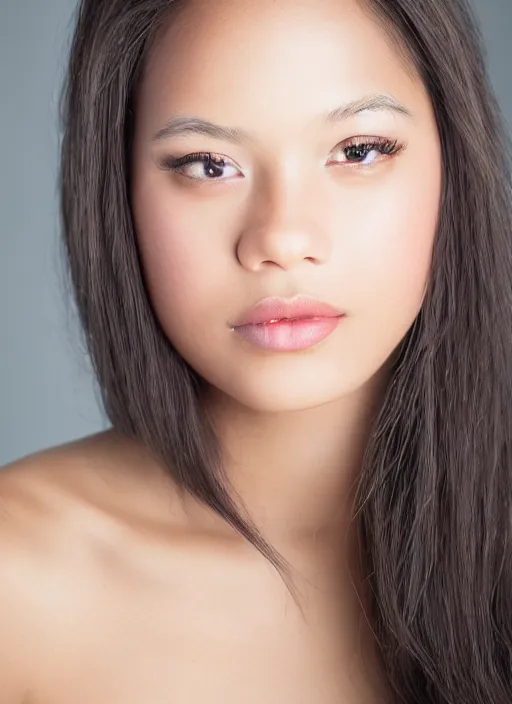 Image similar to a beautiful portrait of a young woman who is a mix of all ethnicities, studio lighting, 35 mm portrait