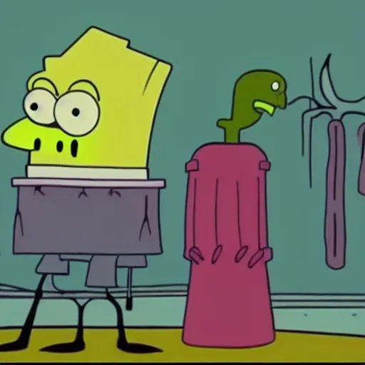 Prompt: creepy scary bob sponge cartoon