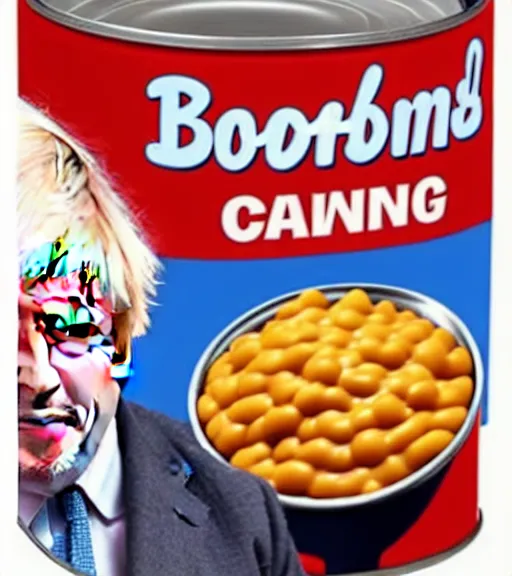 Prompt: NEW LISTING 'boris johnson holding can of baked beans' funko pop still sealed in box, ebay listing