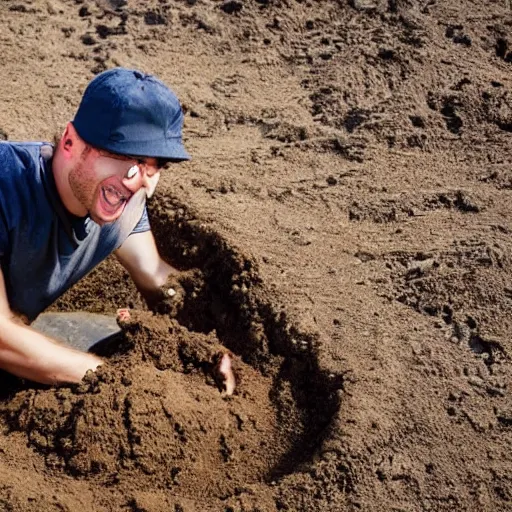 Image similar to a guy digging a hole and having a lot of fun